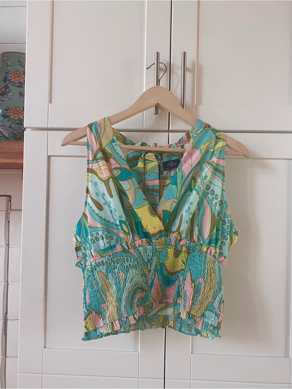 Milk & Honey Floral Abstract Halter Top with Smocked Waist